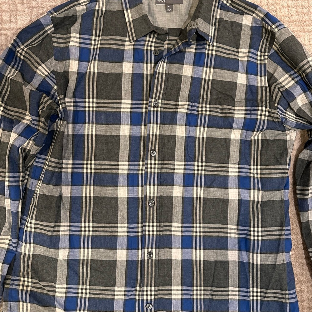 Men's Blue and Gray Plaid Button-Up Shirt